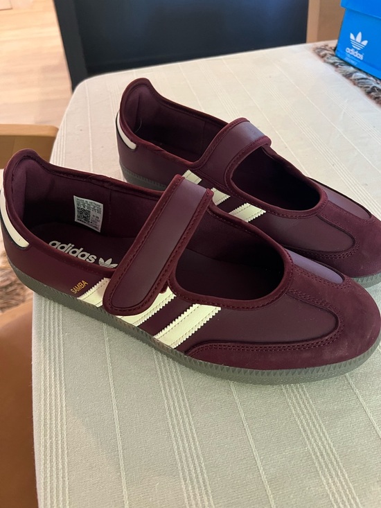 adidas Shoes - adidas Burgundy Mary Jane Sneakers with White Stripes